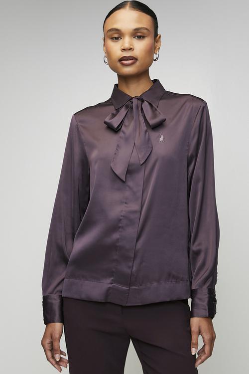 Wmn Macey Long sleeve Tie Blouse - Plum