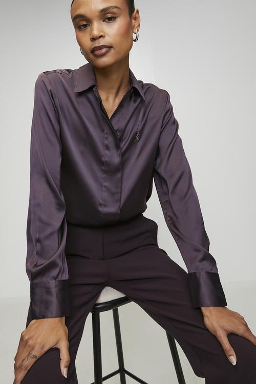 Wmn Macey Long sleeve Tie Blouse - Plum
