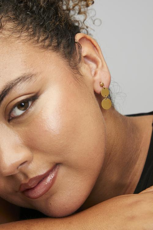 Modern double-drop disc earrings - gold