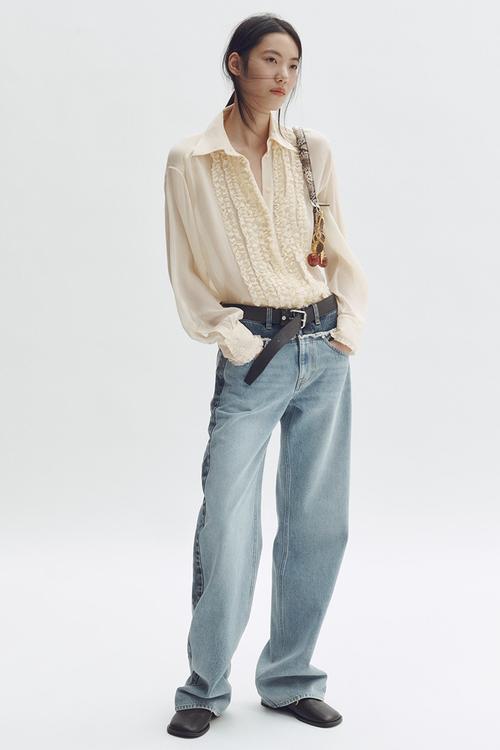 Stella McCartney H&M: Silk-blend ruffled-bib blouse - cream