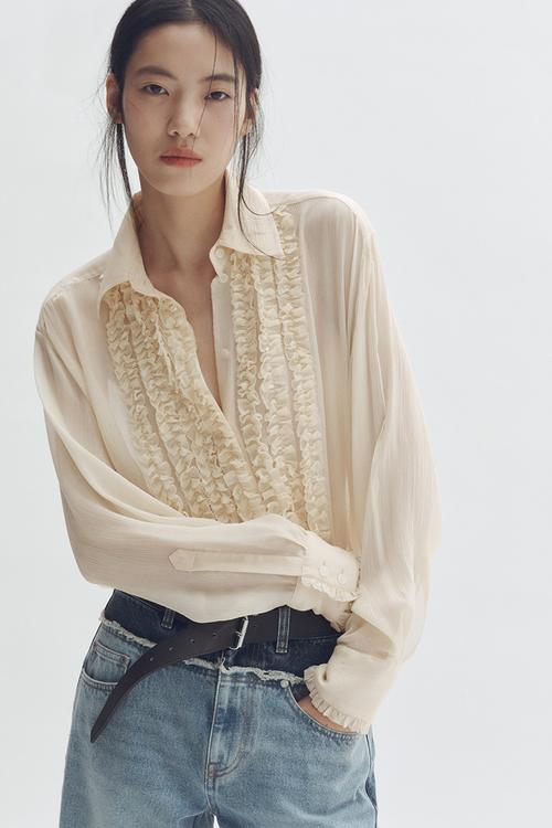 Stella McCartney H&M: Silk-blend ruffled-bib blouse - cream