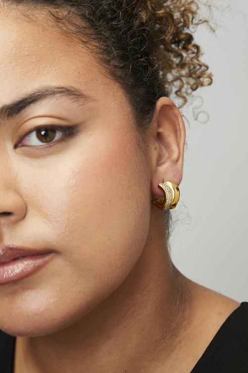 Bold stone hoop earrings - gold
