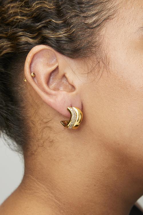 Bold stone hoop earrings - gold