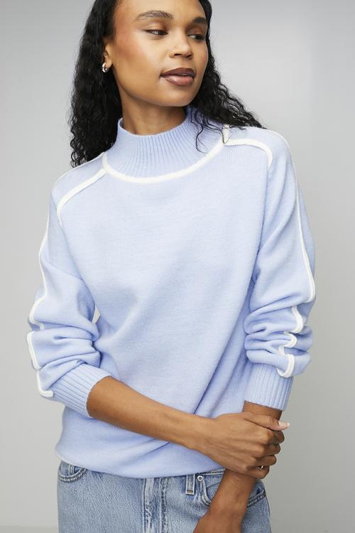 Long Sleeve High Neck Easy Wearing Sweater -  Skylight