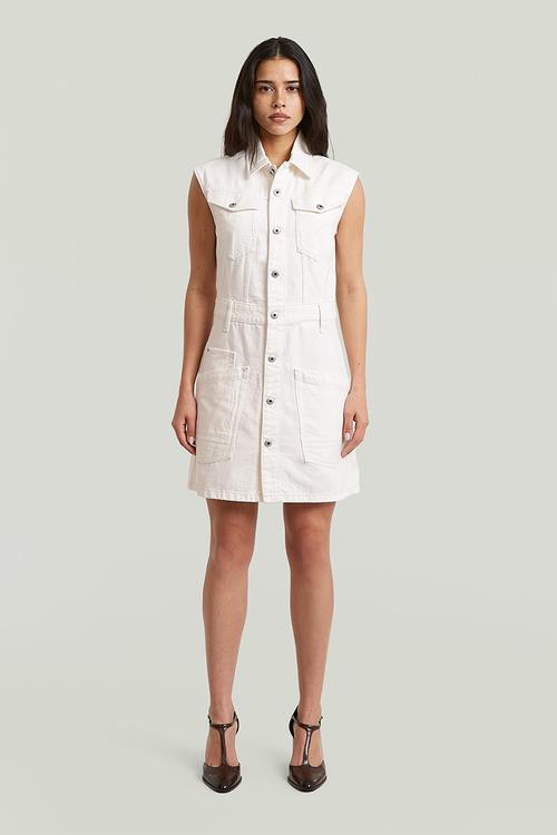 Cinch dress sleeveless wmn - ecru