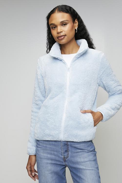 Long Sleeve Teddy Zip through Jacket - Pale Blue