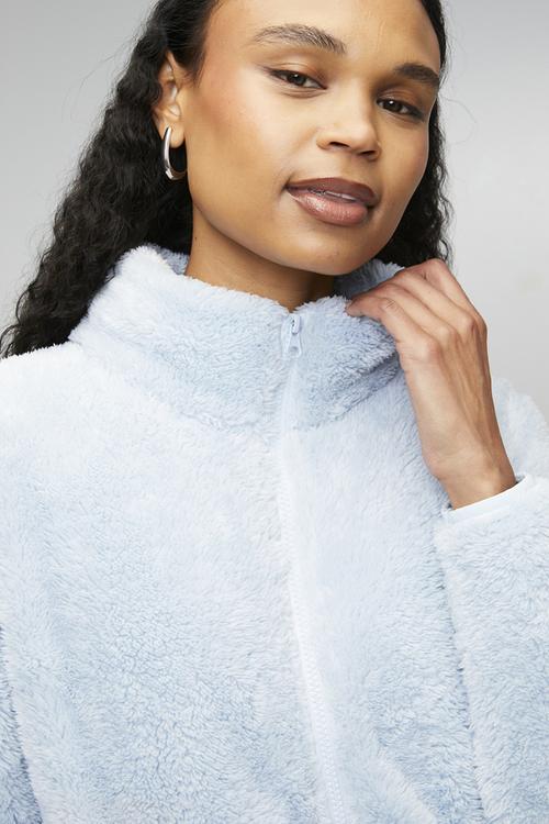 Long Sleeve Teddy Zip through Jacket - Pale Blue
