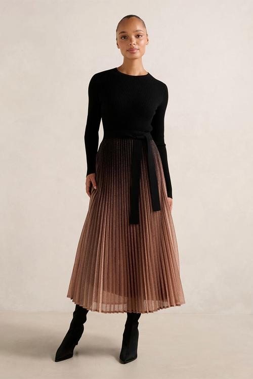 Celina Ombre Metallic Midi Dress in Black