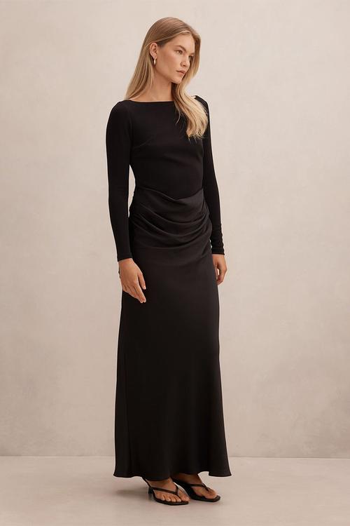 Briella Boat Neck Drape Maxi Dress in Black