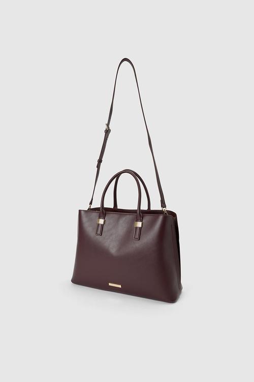 Kate laptop metal detail tote bag in vintage merlot