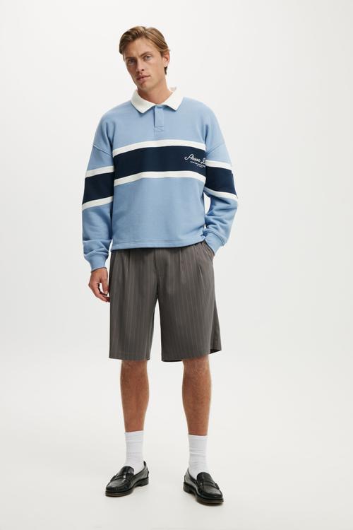 Cropped Fit Graphic Fleece Polo - Riviera Blue/Vintage White/Society
