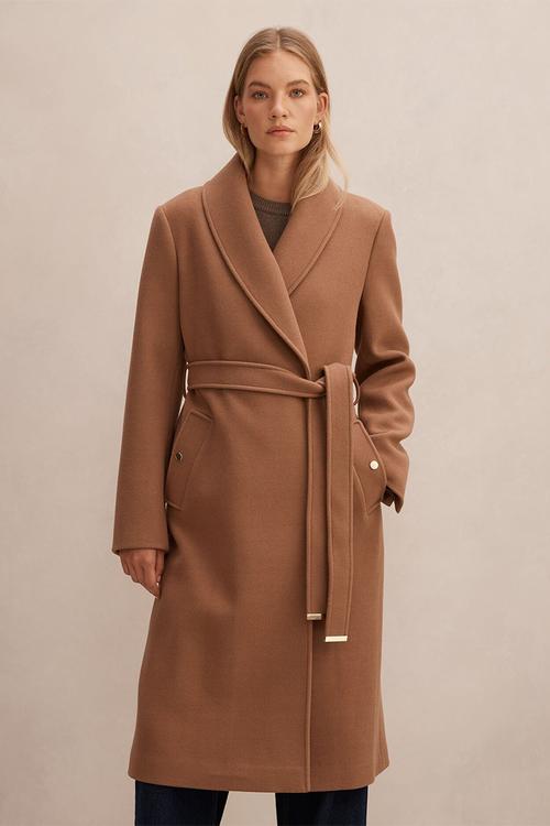 Clarissa Wrap Coat in Dark Camel