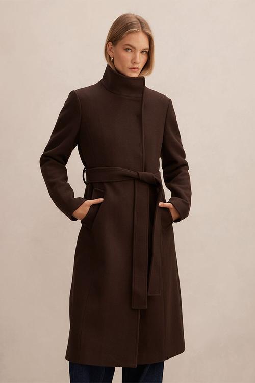 Phoebe Funnel Neck Coat in Chocolate