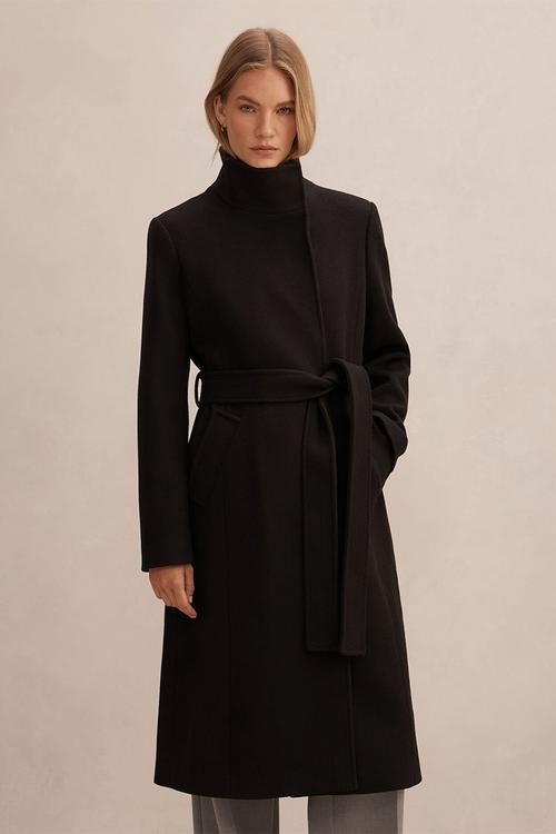 Phoebe Funnel Neck Coat in Black