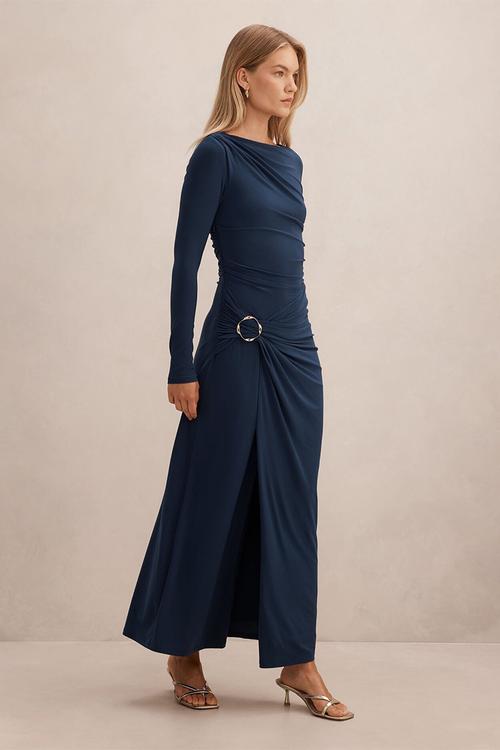 Kingsley Hardware Jersey Midi Dress in Evening Navy