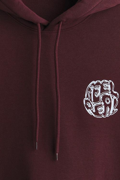 Loose fit printed hoodie - burgundy/feel real