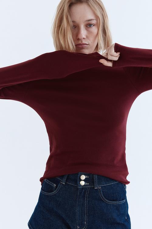 Long-sleeved jersey top - burgundy