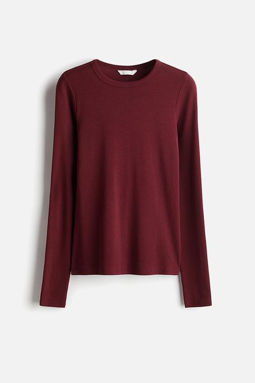 Long-sleeved jersey top - burgundy