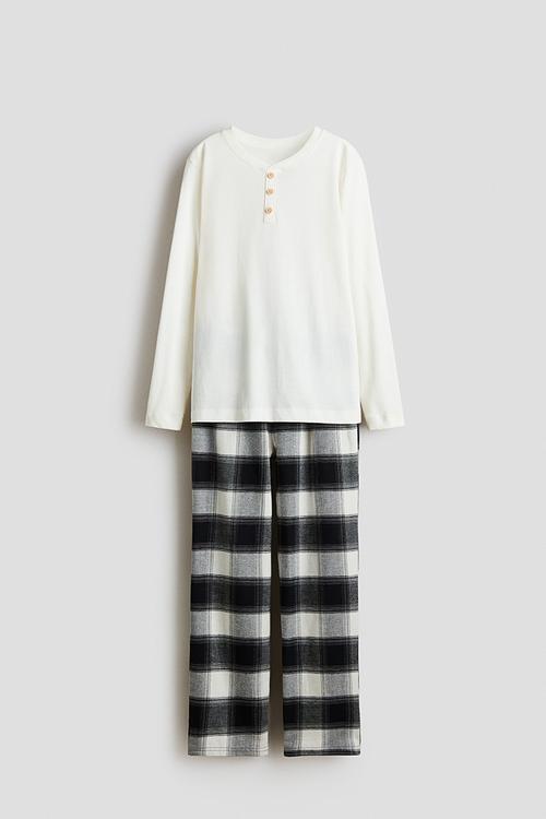 Cotton pyjamas - white/black checked