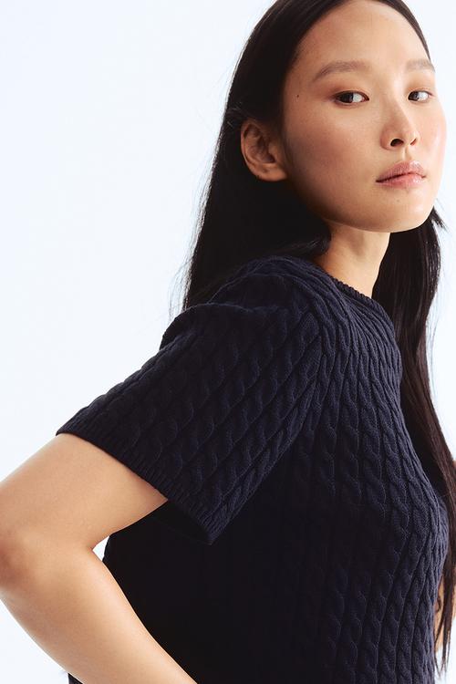 Cable-knit jumper - navy blue