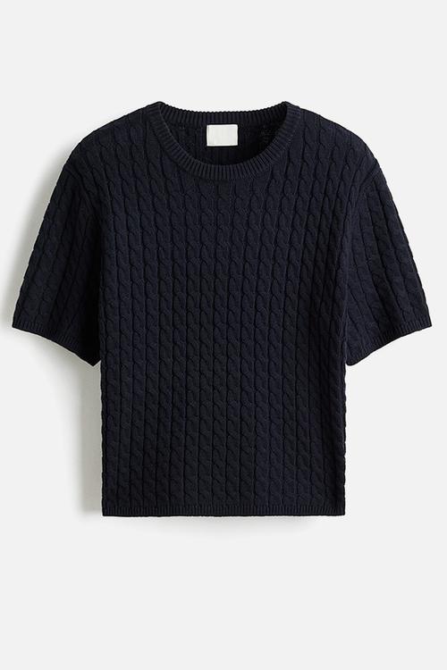 Cable-knit jumper - navy blue