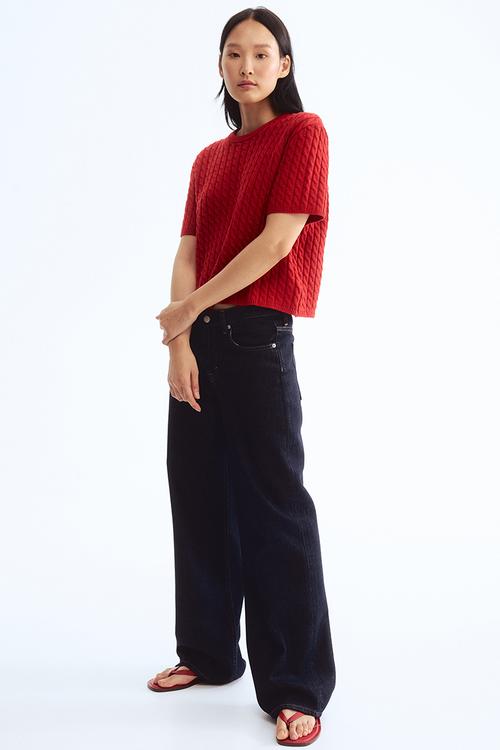 Cable-knit jumper - bright red