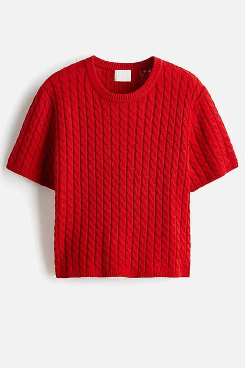 Cable-knit jumper - bright red