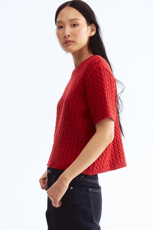Cable-knit jumper - bright red
