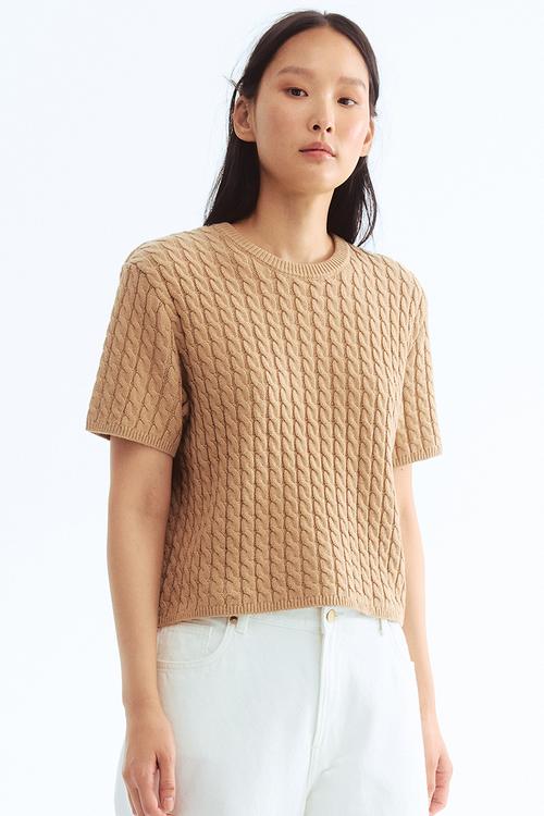Cable-knit jumper - beige
