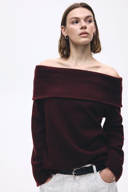 Off-the-shoulder jumper - burgundy