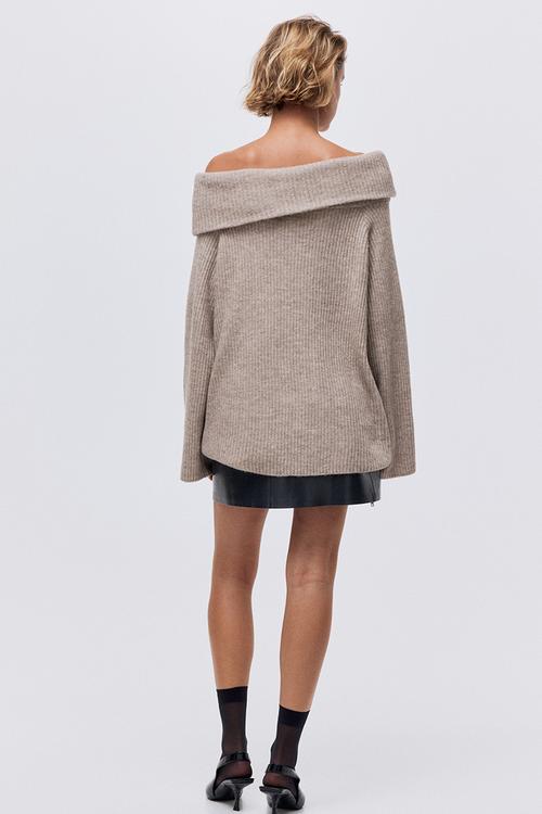 Off-the-shoulder jumper - beige marl