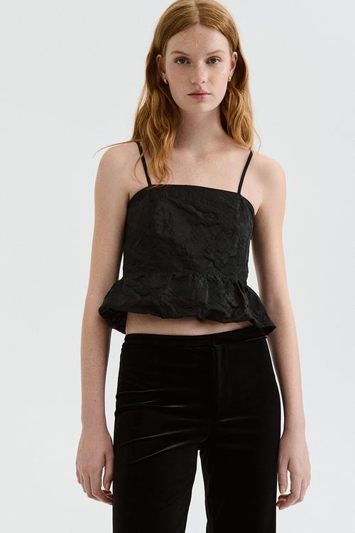 Bubble-hem strappy top - black