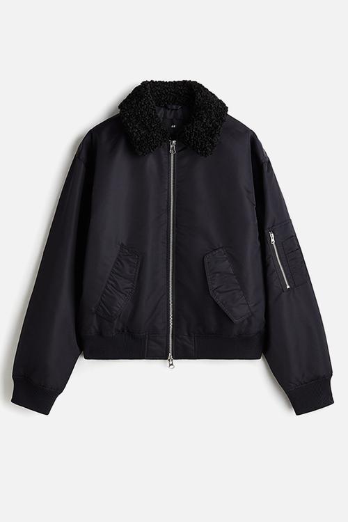 Loose fit nylon bomber jacket - dark blue