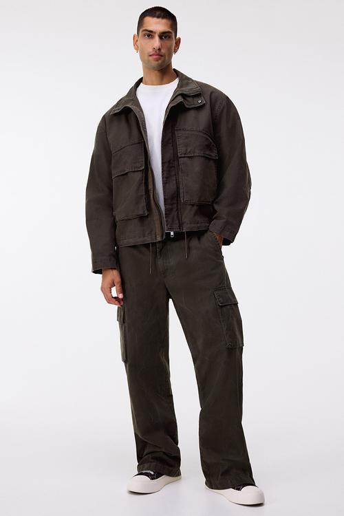 Cotton canvas jacket - dark khaki green