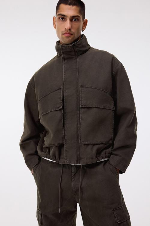 Cotton canvas jacket - dark khaki green