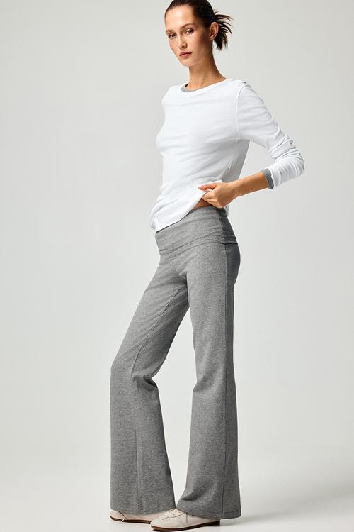 Foldover-waist cotton trousers - grey marl