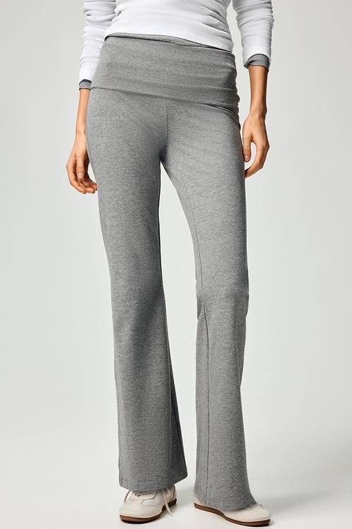 Foldover-waist cotton trousers - grey marl