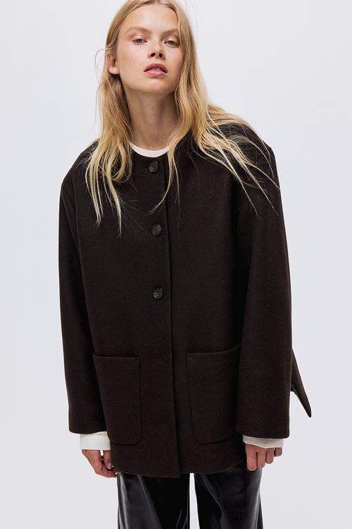 Scarf-detail coat - dark brown