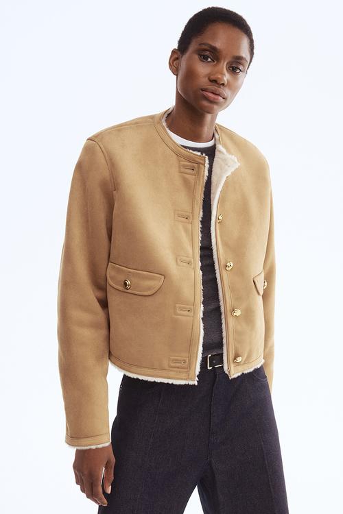 Pile-lined jacket - dark beige