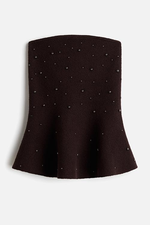 Bead-embellished bandeau top - dark plum purple