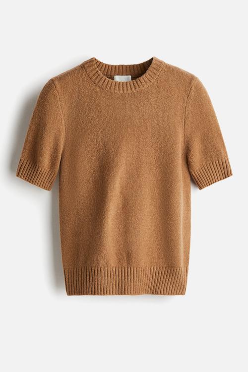Short-sleeved jumper - dark beige