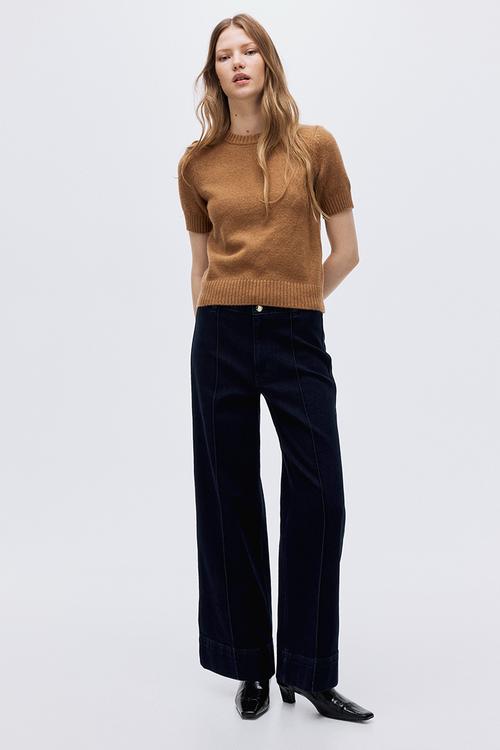 Short-sleeved jumper - dark beige