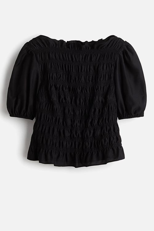 Smocked blouse - black