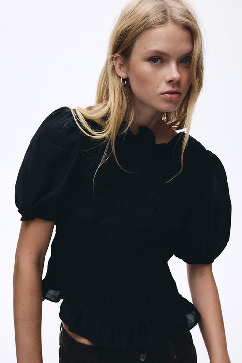 Smocked blouse - black