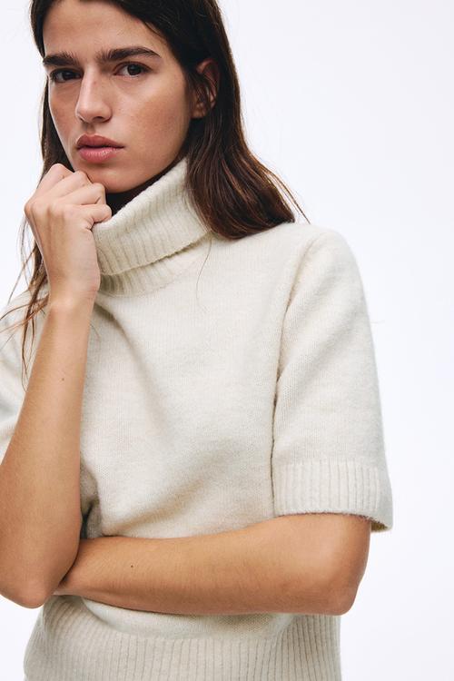 Knitted polo-neck top - cream