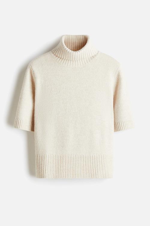Knitted polo-neck top - cream