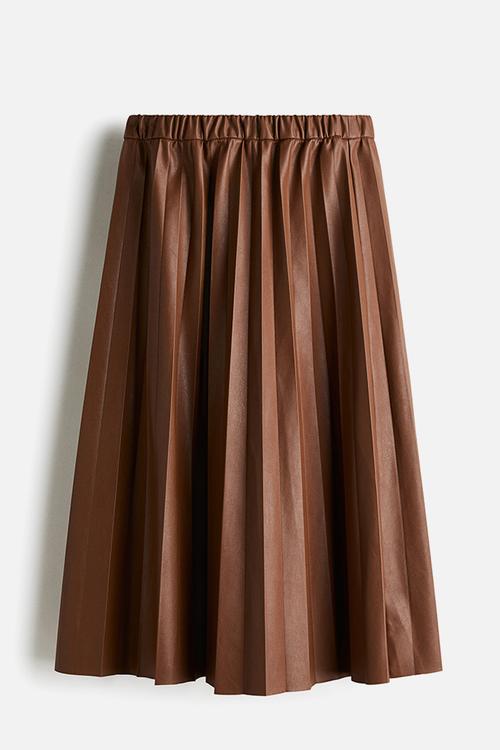 Coated plisse skirt - brown