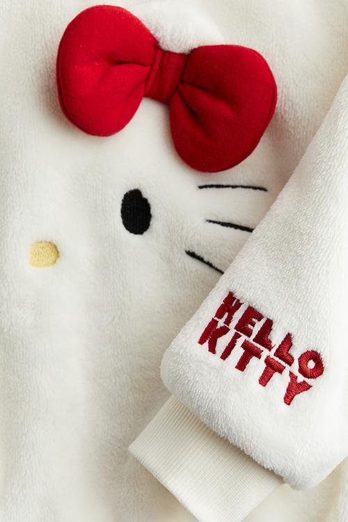 Motif-detail pile sweatshirt - white/hello kitty