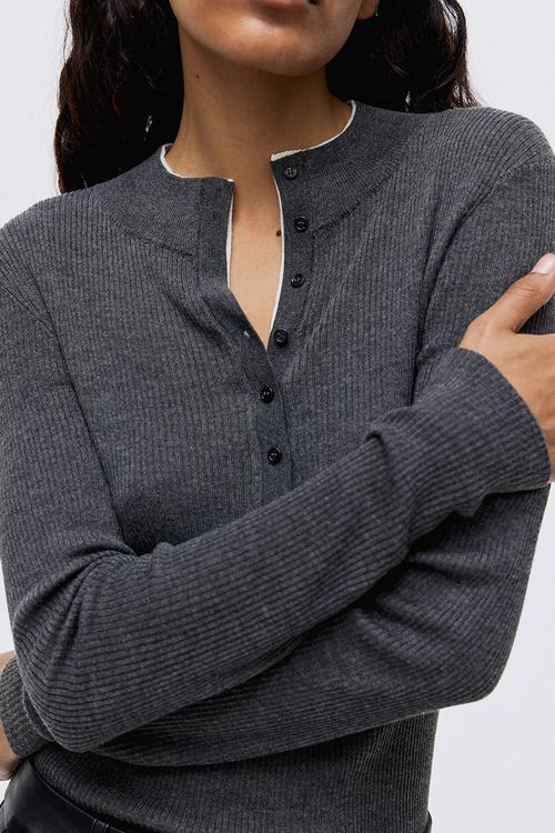 Rib-knit top - dark grey