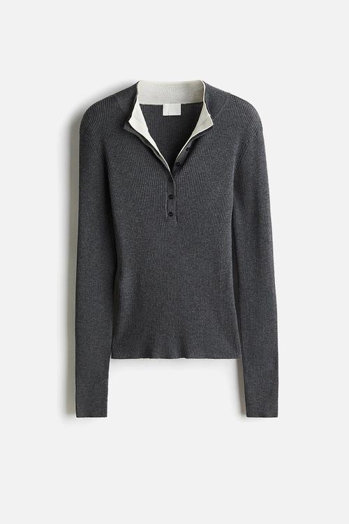 Rib-knit top - dark grey